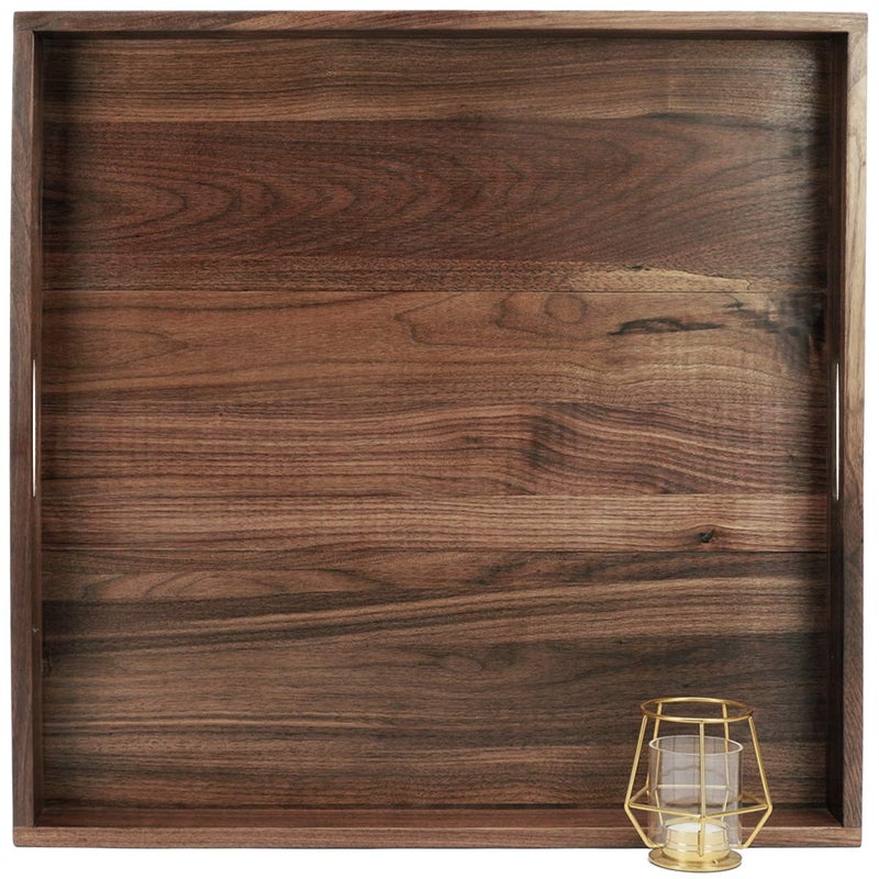 MAGIGO 22 x 22 Inches Large Square Black Walnut Wood Ottoman Tray with Handles, Serve Tea, Coffee or Breakfast in Bed, Classic Wooden Decorative Serving Tray - Image 1